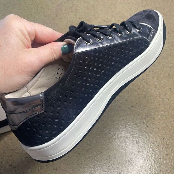 Johnston & Murphy Emerson Perforated Lace Up Black Suede & Metallic Trim Sneaker - Picture 8 of 12